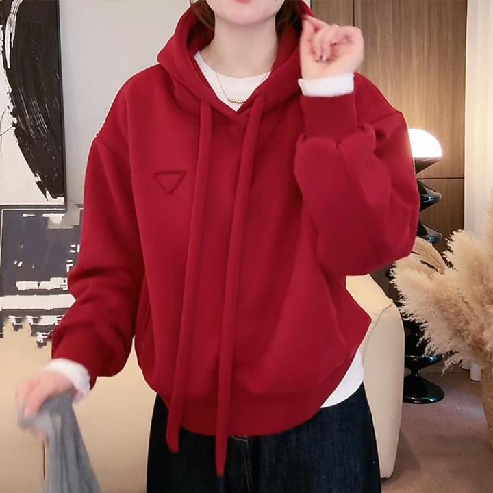 今年流行爆款红色连帽卫衣女春秋季2025新款慵懒风宽松小个子上衣