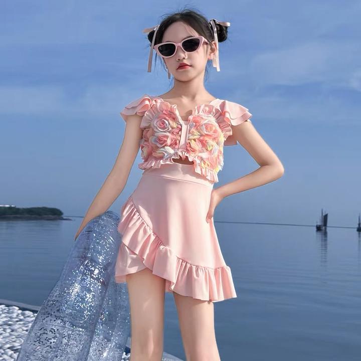 女童泳衣2025新款儿童洋气公主裙式游泳衣女大童夏季甜美速干泳装