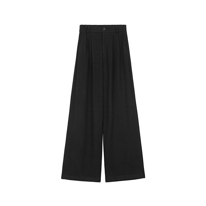 S·DEER圣迪奥高腰直筒时尚休闲百搭女士黑色简约长裤S244Z0805