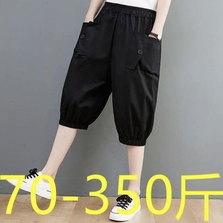 大口袋工装大码女装2025夏新品文艺松紧腰哈伦老钱风松弛感女装