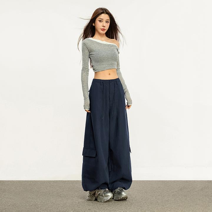 Busrr美式复古工装阔腿裤女多口袋设计慵懒随性百搭直筒宽松裤女