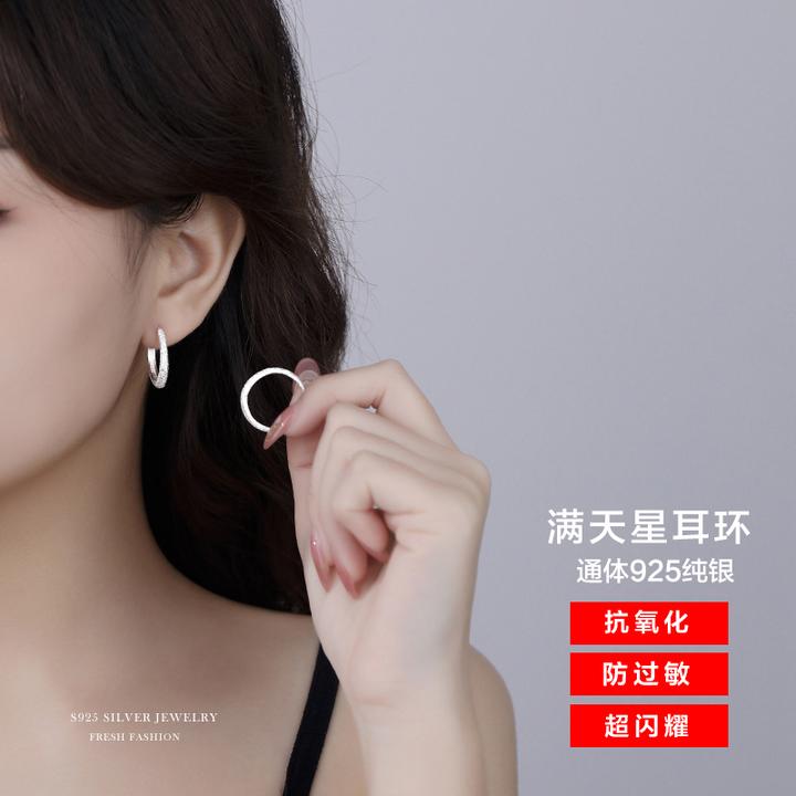 925银耳饰 S925纯银满天星耳环女小众高级感耳扣2025款个性大圈圈