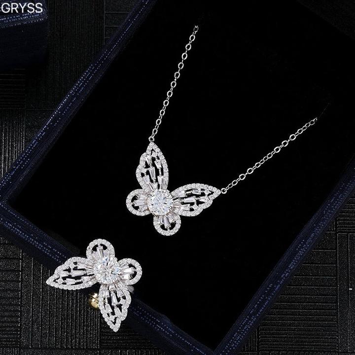 坠链均925银莫桑石 G 圆钻蝴蝶银项链戒指不掉色高时尚仙PDCY515