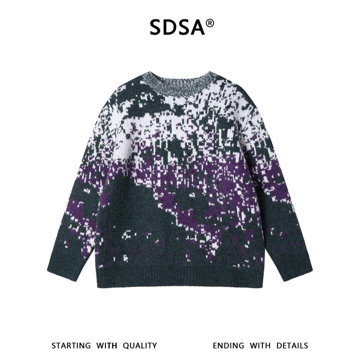 SDSA男士秋冬新款痞帅男装潮牌撞色设计圆领毛衣慵懒风百搭时尚