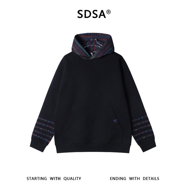 SDSA男士秋冬新款痞帅男装简约时尚撞色拼接连帽卫衣百搭宽松上衣