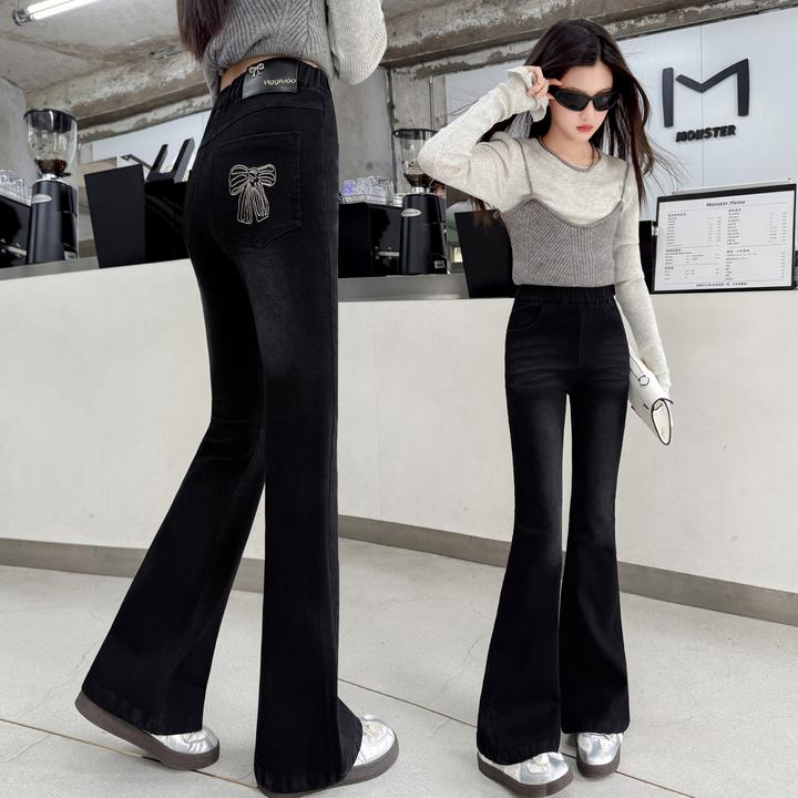 女童牛仔喇叭裤2025春秋新款洋气女孩春季弹力修身中大童微喇裤子