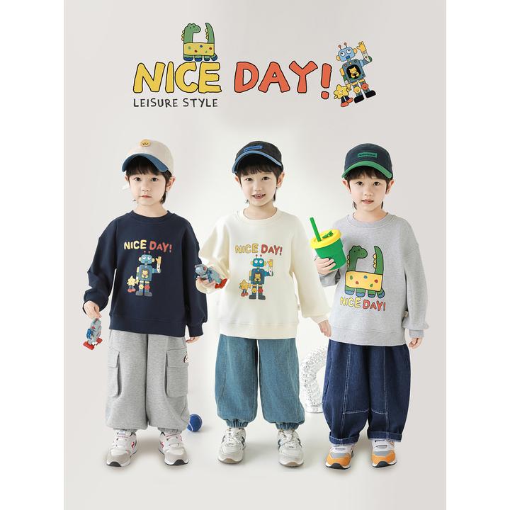 幼悠男童秋装卡通印花卫衣潮酷痞帅童装可爱超萌儿童衣服N6542