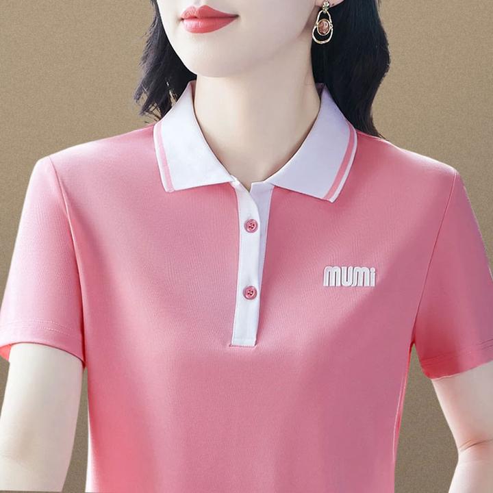夏季高品质女士上衣中年妈妈时尚洋气休闲短袖t恤宽松翻领半袖薄