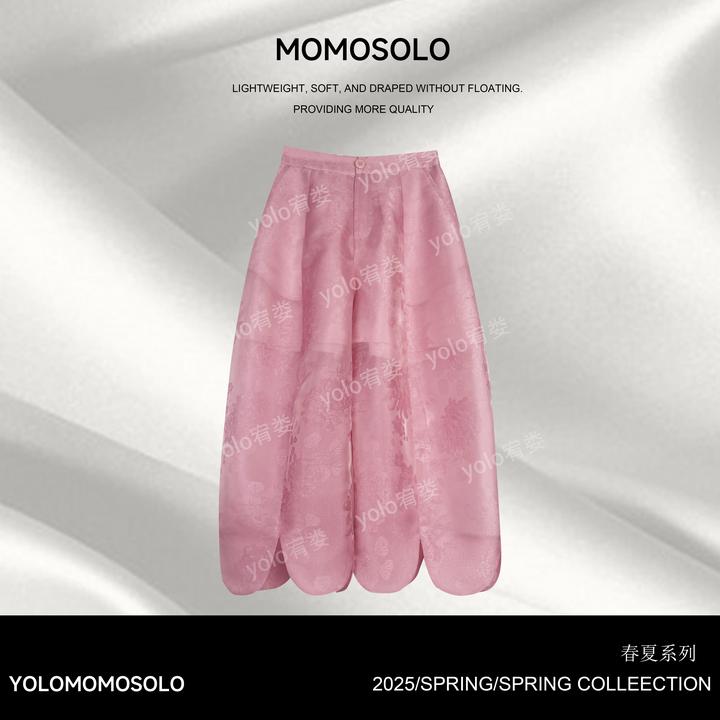 MOMOSOLO•百合•2025夏季休闲特殊花苞裤弹力腰薄款八分裤YM2059