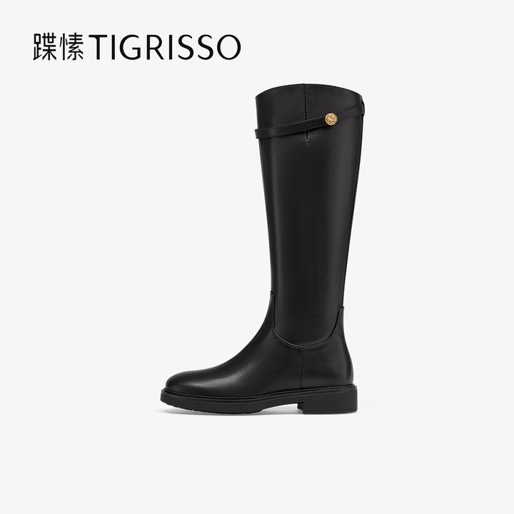 蹀愫秋冬新款显瘦牛皮增高厚底高筒靴长筒靴骑士靴TA54719-52