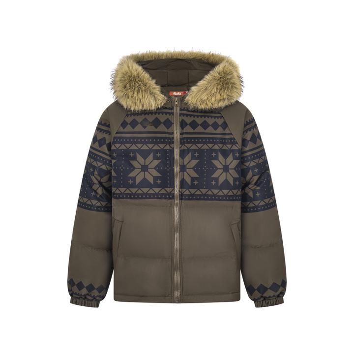 美式复古个性民族纹印花防风防水风衣棉服毛领情侣中性风棉衣外套