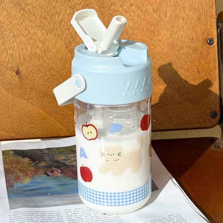 水杯儿童女生高颜值ins可爱便携双饮夏季学生杯吸管茶仓塑料杯LW