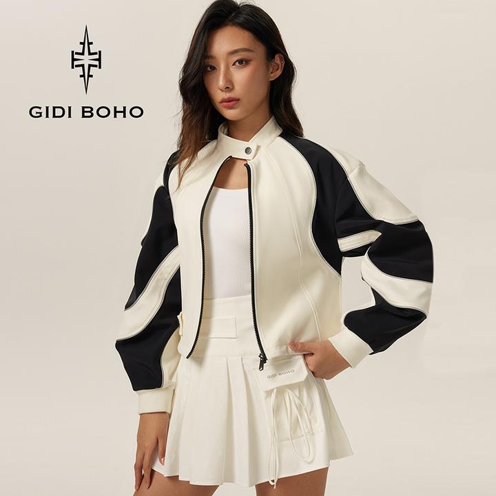 GIDI BOHO/极地薄荷秋冬新款时尚休闲女士拼色短款长袖卫衣外套