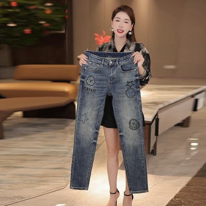 2025秋季新款轻奢男士牛仔裤欧货烫钻修身小脚裤加厚弹力亲肤显瘦