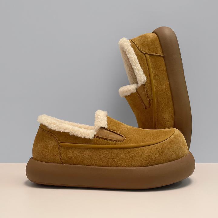 厚底大头男鞋冬季加绒一脚蹬保暖毛毛棉鞋全包增高时尚休闲雪地靴