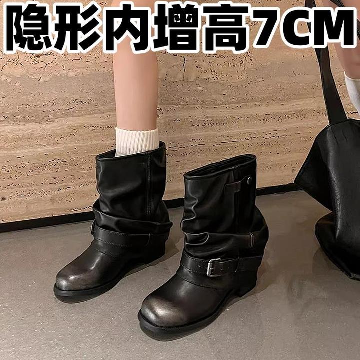爆款超软褶皱裤管堆堆靴女2025超火爆款西部马丁靴辣妹靴子内增高