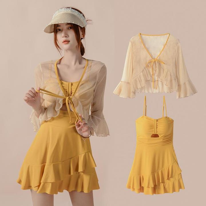 泳衣女网红风高级感2025新款女款夏季显瘦遮肚连体保守小个子泳装