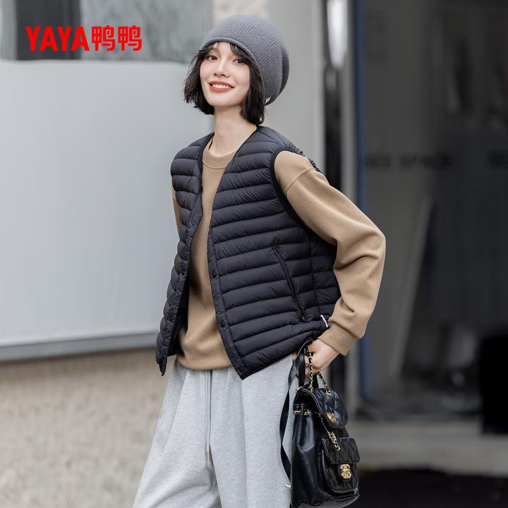 YAYA鸭鸭秋冬轻薄时尚运动休闲短款白鸭绒羽绒马甲YE4C617032N
