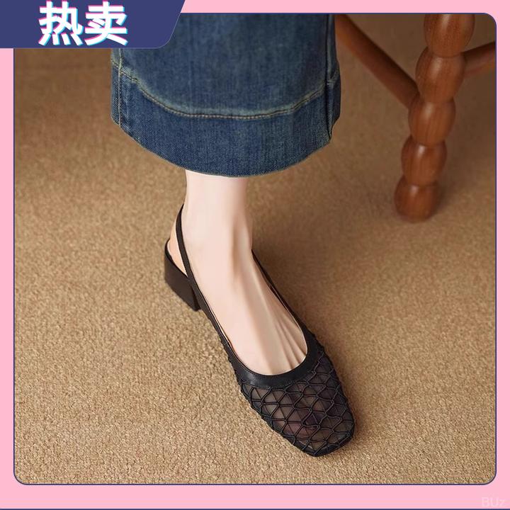 法式粗跟包头凉鞋镂空夏季单鞋女2025新款复古配裙子玛丽珍高跟鞋