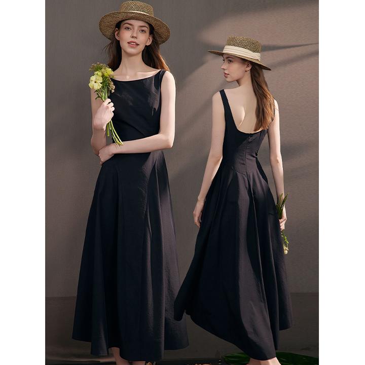 Mix Selection赫本裙 抗皱无袖一字领连衣裙法式轻奢MSAJQ0168