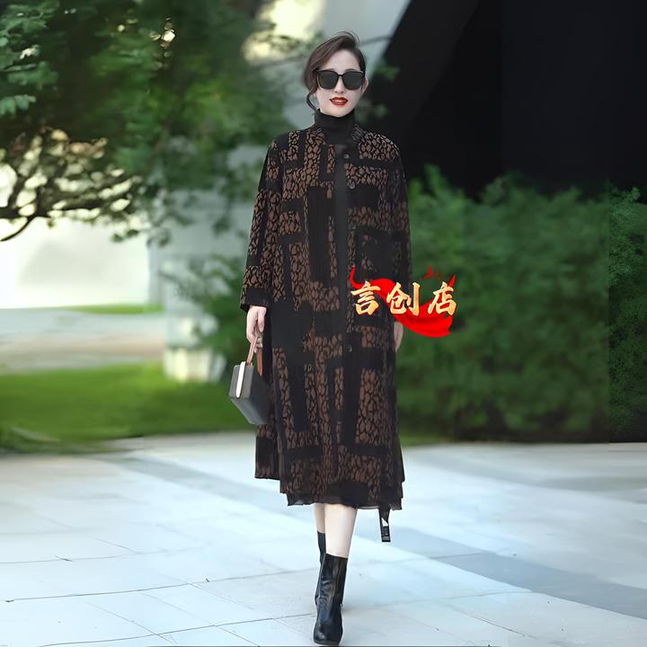 50165原创设计女装民族风中式立领雪尼尔外套复古提花中长款风衣