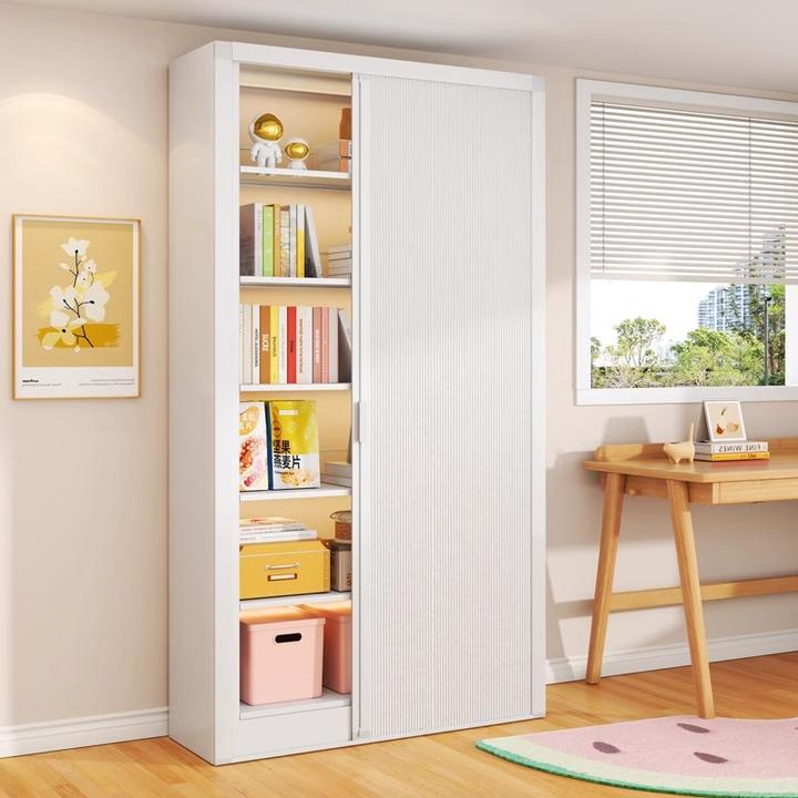 家用推拉门防尘书架钢制图书馆书柜落地多层铁艺收纳架置物架货架