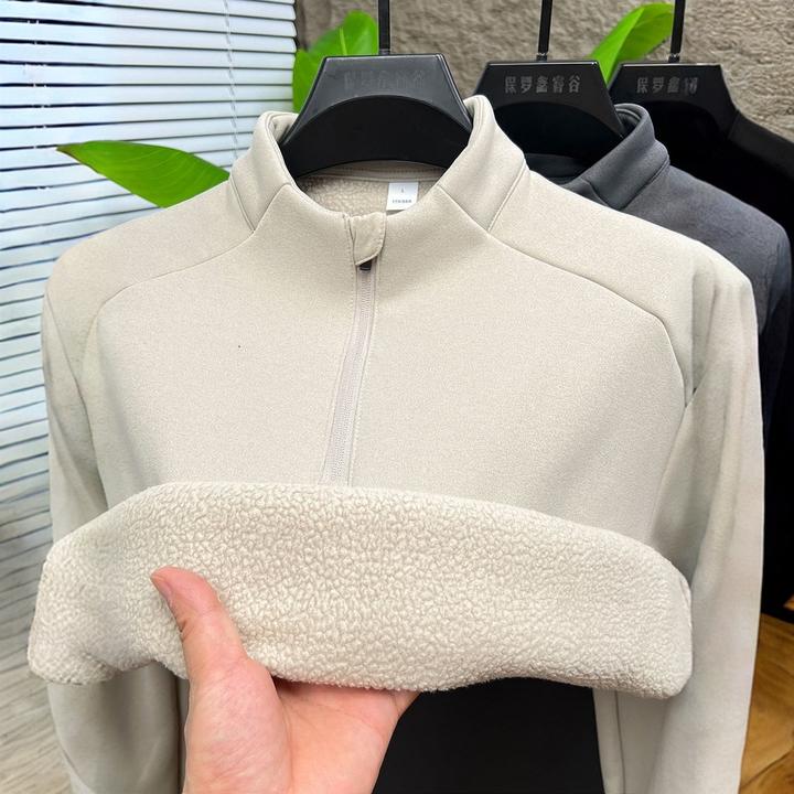 DeweLvum一体绒半拉链立领卫衣男加绒特厚保暖打底内搭上衣运动风