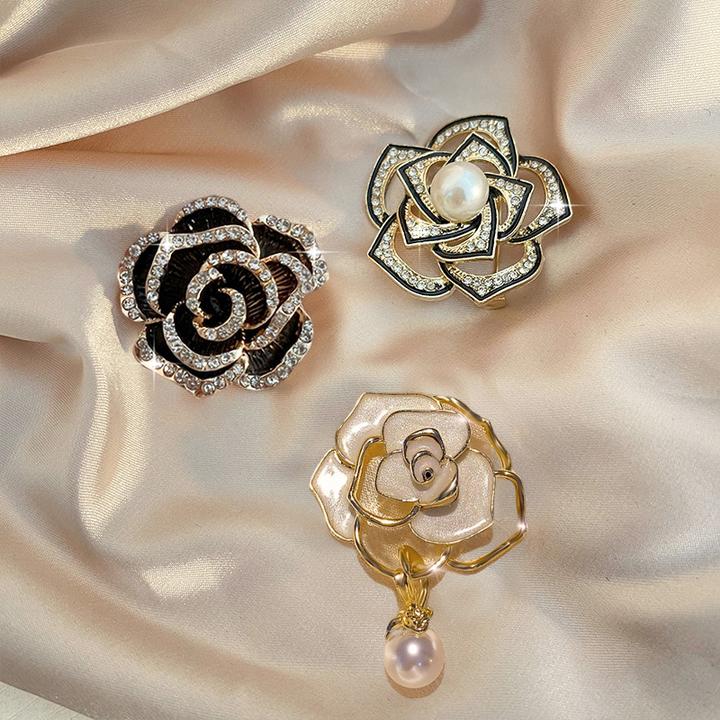 非金属胸针 时尚优雅山茶花胸针女感小众珍珠吊坠玫瑰精致胸花