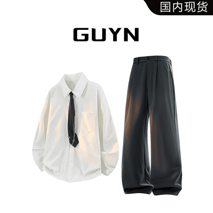 【品牌现货】GUYN潮牌长袖衬衫休闲运动套装简约休闲复古极简风长裤