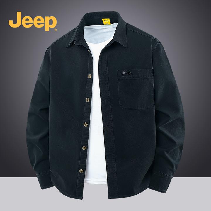 Jeep吉普春秋男士长袖衬衫宽松纯棉工装免烫商务百搭大码男装外套