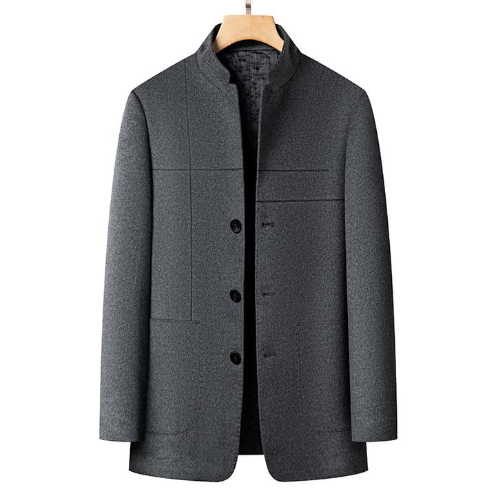 OUXLDNE2025男中山装立领高档新款西服西装男款爸爸男士毛呢外套