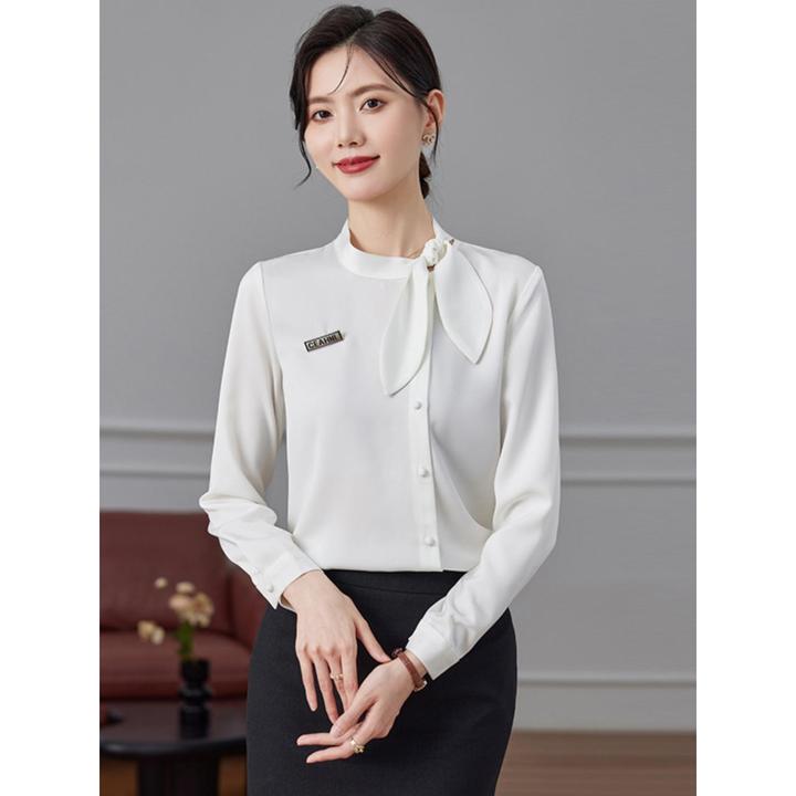 白色职业衬衫女2025新款长袖服务员工装前台工作服空姐职业套装裙