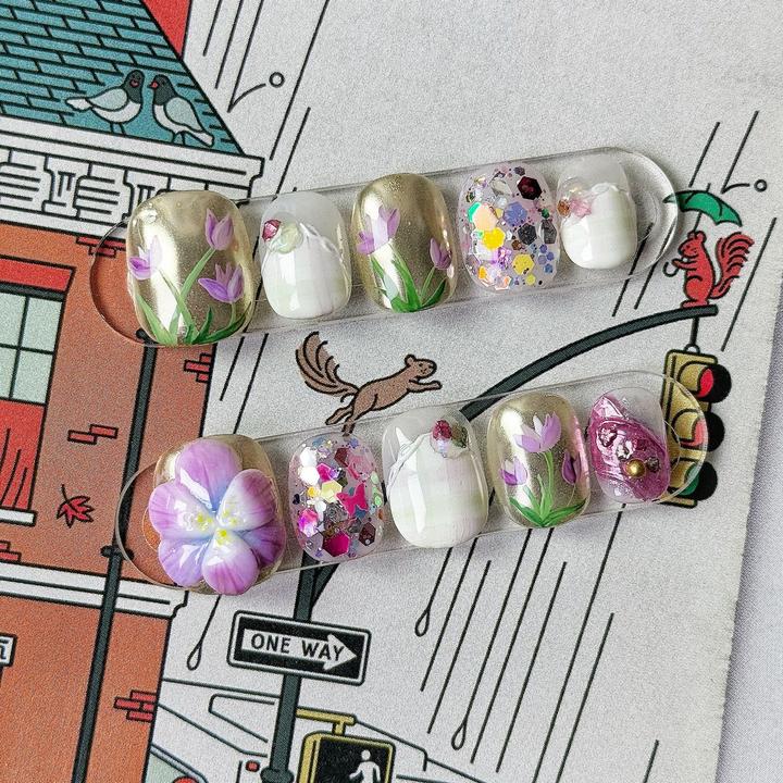 紫色大呲花复古立体花卉穿戴甲