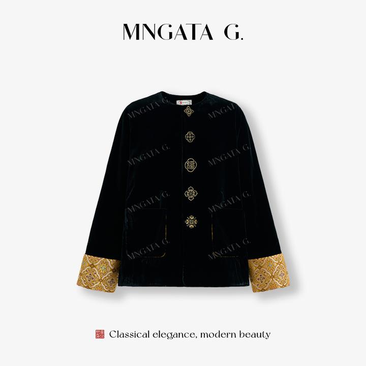 MNGATA G.宫小妍【钱小萍·五福临门】新中式丝绒加棉冬外套5091631