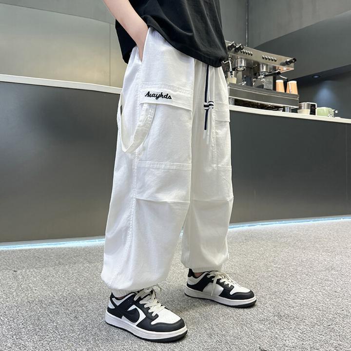 男童夏装防蚊裤2025新款中大儿童工装休闲裤轻薄夏季男孩白色裤子