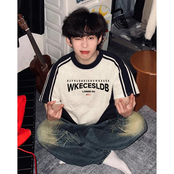 美式潮牌vibe嘻哈字母插肩短袖t恤男款夏季纯棉重磅圆领半袖上衣