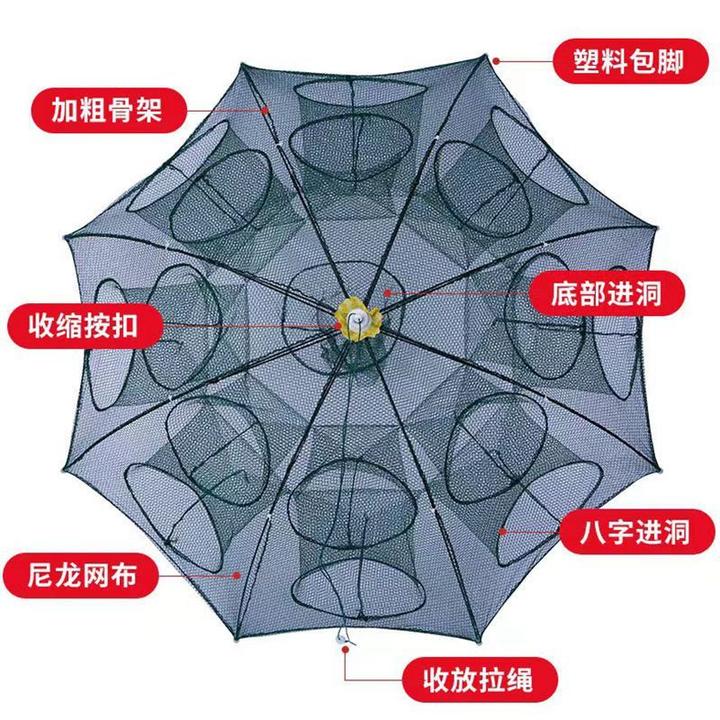 2025新款捕鱼笼黄鳝笼加厚耐用折叠虾笼鱼网捕虾海边网眼捕捉伞笼