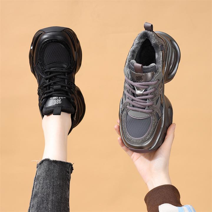 欧货厚底老爹鞋女2025新款冬季时尚银色增高休闲鞋加绒软底运动鞋