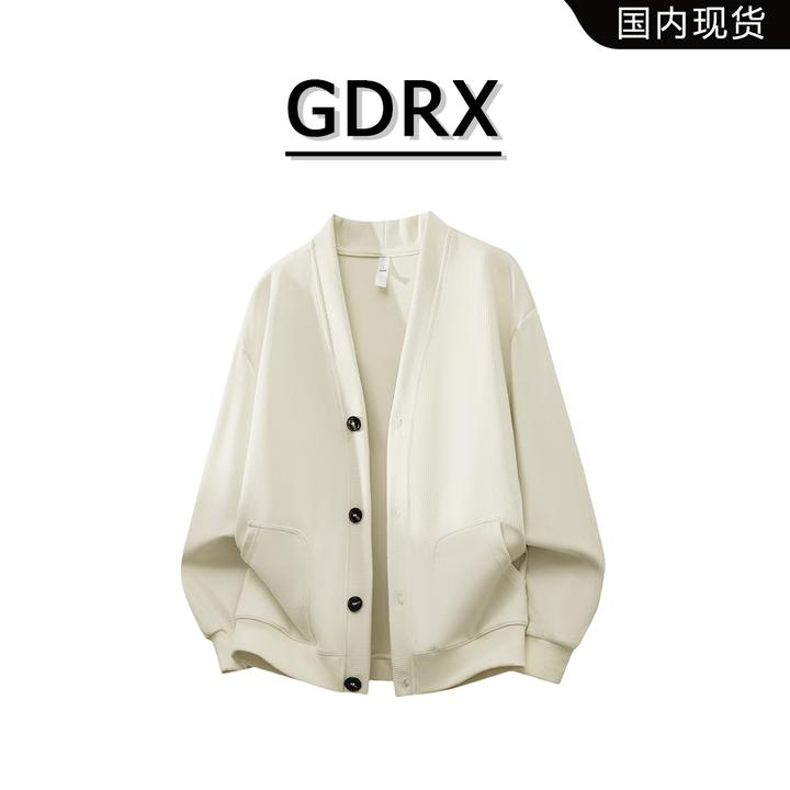 GDRX韩系肌理感开衫毛衣2025秋季ins港风V领潮流宽松针织上衣外套