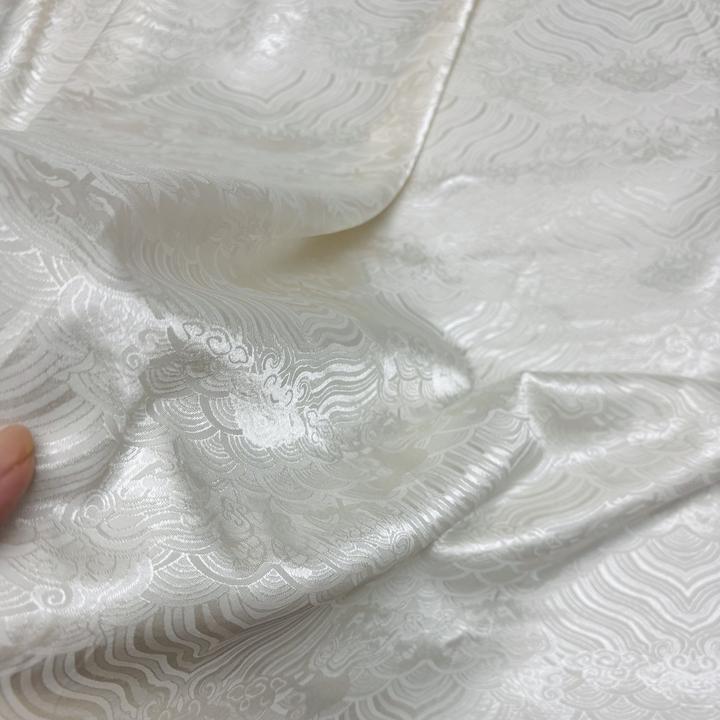 纯白色醋酸手抓花新中式布料可做旗袍连衣裙套装太极服