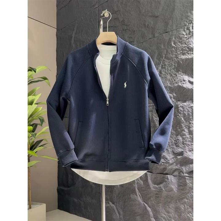 高端拉链立领开衫卫衣男士2026秋季新款纯色刺绣百搭宽松休闲外套