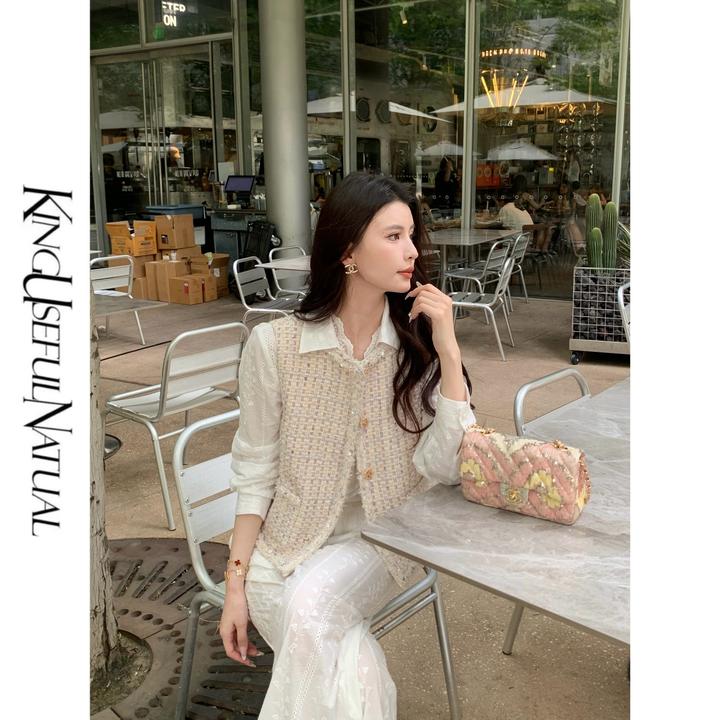 KUN【彩纱梦】活力氛围 彩色花纱羊毛银丝小香精致百搭廓形马甲上衣