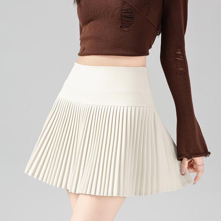 La Chapelle/拉夏贝尔秋冬款半身裙短裙毛呢秋冬a字高腰百褶蝴蝶