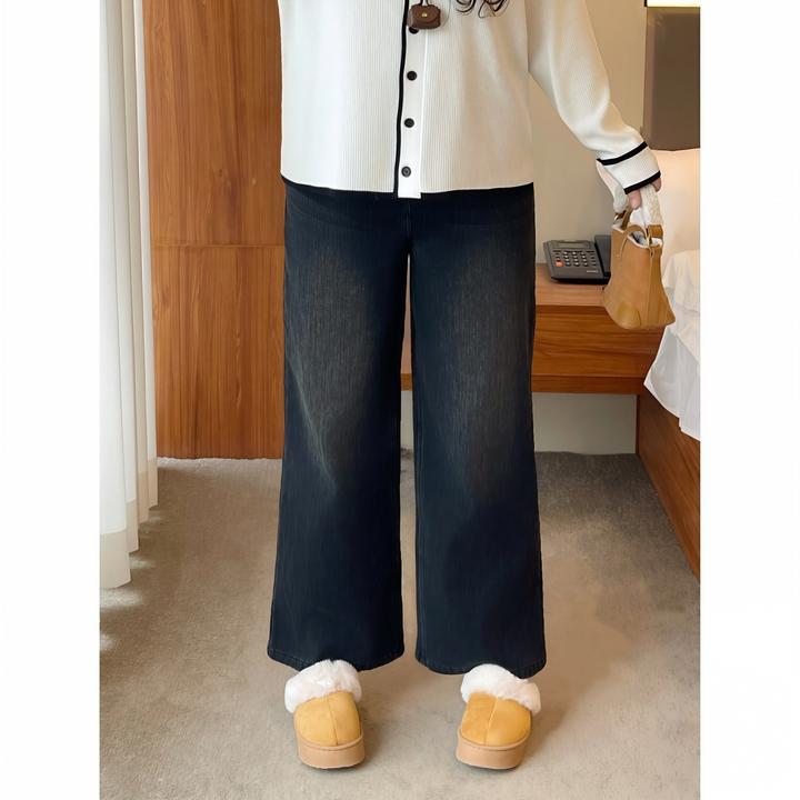 花契“樱奶松饼”大码女装冬季百搭200斤胖mm加绒九分牛仔裤15150-X