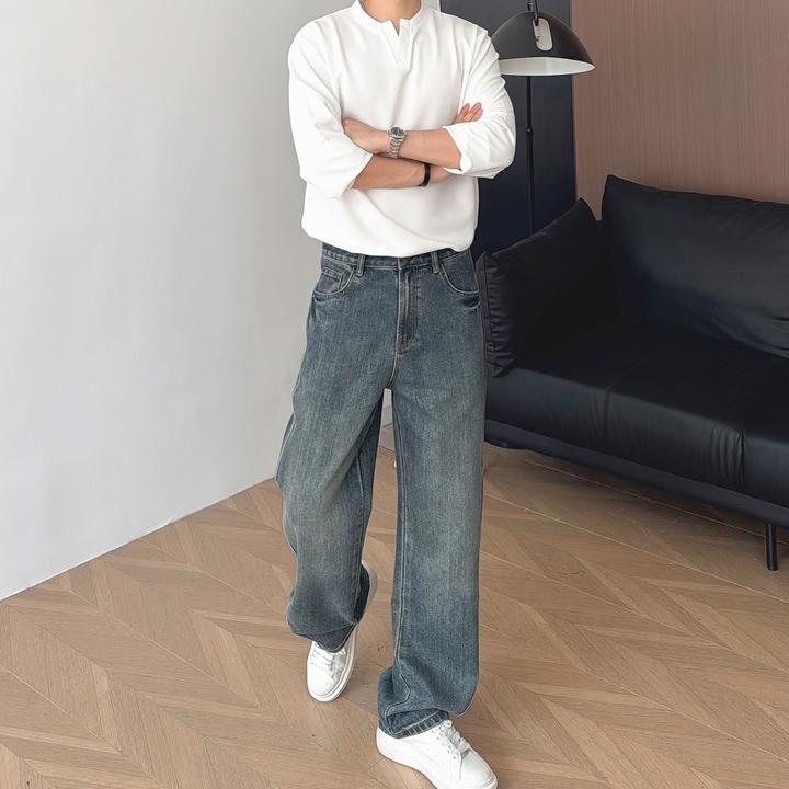 朱渣渣美式复古男直筒牛仔裤微弯刀裤cleanfit宽松休闲长裤春秋潮