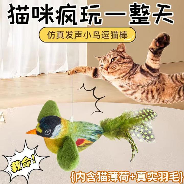 狗狗磨牙吸引猫猫咪玩具发声小鸟仿真会叫悬挂逗猫棒幼猫自嗨解闷