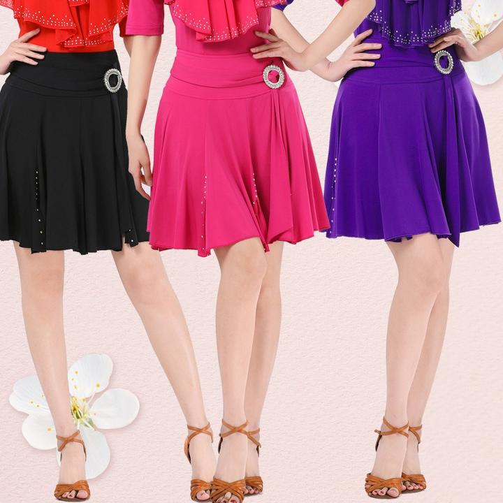 2025新款飘带镶钻舞蹈裙交谊舞伦巴舞演出服三步踩短裙广场舞裙女