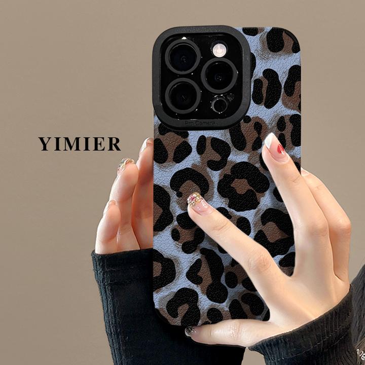 适用苹果17promax新款手机壳iPhone16pro硅胶15防摔14蓝色豹纹