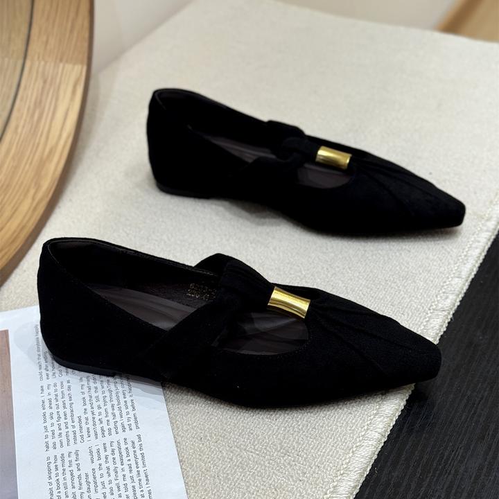 尖头复古绒面气质玛丽珍单鞋女2025新款秋季芭蕾平底内增高晚晚鞋