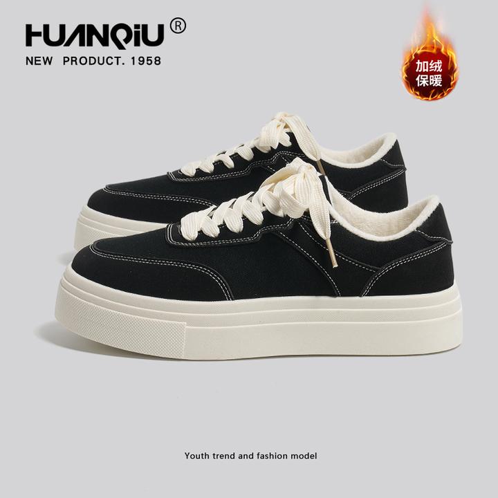 环球加绒保暖板鞋子男款冬季新款厚底增高男鞋百搭运动休闲帆布鞋